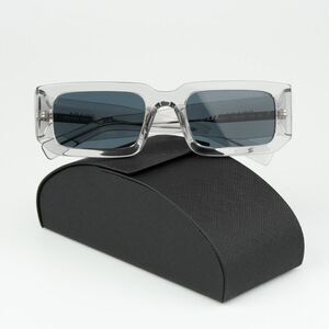 NEW Prada PR06YS 12R09T Transparent Grey Dark Grey Rectangle Unisex Sunglasses